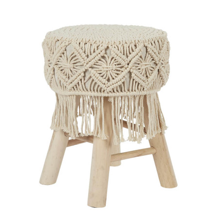 Tabouret assise décorative style macramé pieds en pin naturel - BOHEMA