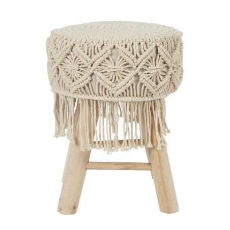 Tabouret assise décorative style macramé pieds en pin naturel - BOHEMA