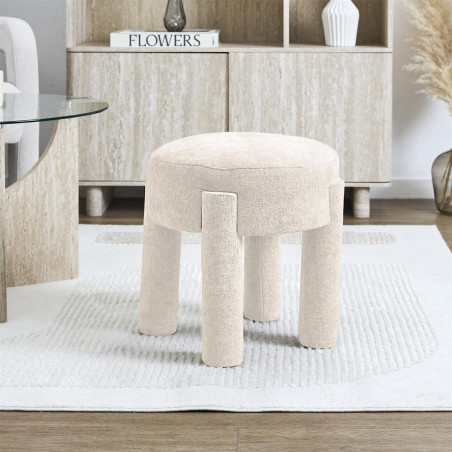 Tabouret d'appoint rembourré beige, tissu toucher doux - EOLIS