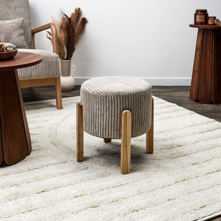 Lot de 2 tabourets en velours côtelé taupe, pieds acacia - AMORA