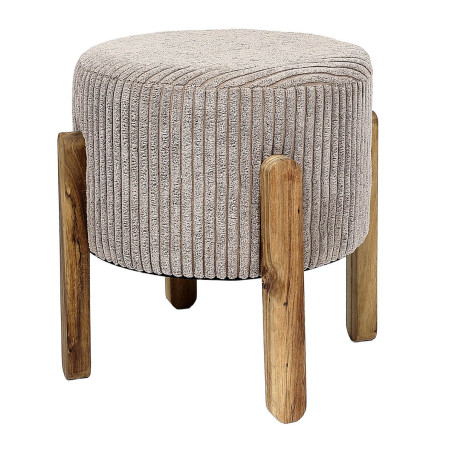 Lot de 2 tabourets en velours côtelé taupe, pieds acacia - AMORA