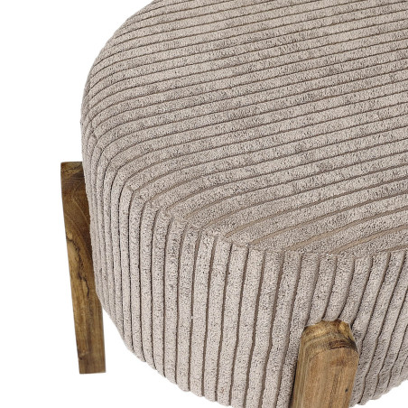 Lot de 2 tabourets en velours côtelé taupe, pieds acacia - AMORA
