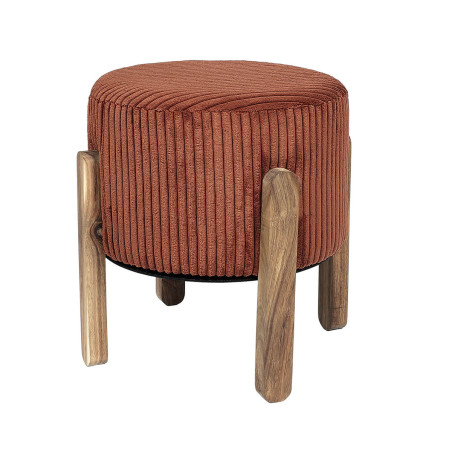 Lot de 2 tabourets velours côtelé terracotta pieds acacia - AMORA