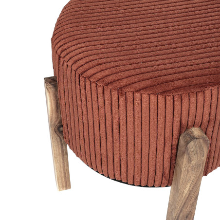 Lot de 2 tabourets velours côtelé terracotta pieds acacia - AMORA