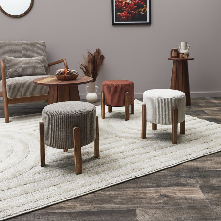 Lot de 2 tabourets velours côtelé terracotta pieds acacia - AMORA