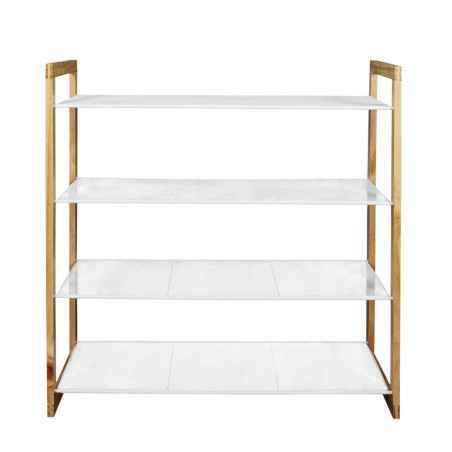 Meuble à chaussures 4 étages métal blanc et bois - LOVIO