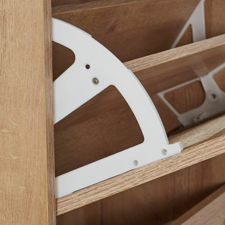 Meuble à chaussures 3 portes basculantes effet bois et façades rotin - MAYRO