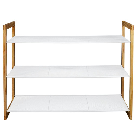 Meuble à Chaussures 3 Étages Métal Blanc et Bois - LOVIO