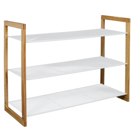 Meuble à Chaussures 3 Étages Métal Blanc et Bois - LOVIO