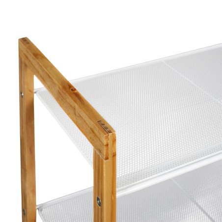 Meuble à Chaussures 3 Étages Métal Blanc et Bois - LOVIO