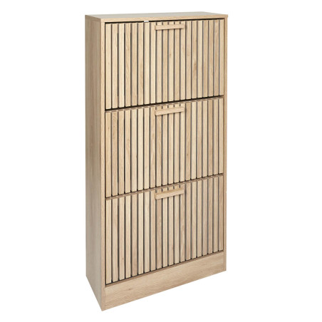 Meuble à chaussures 3 portes basculantes effet bois avec tasseaux - PAJEN