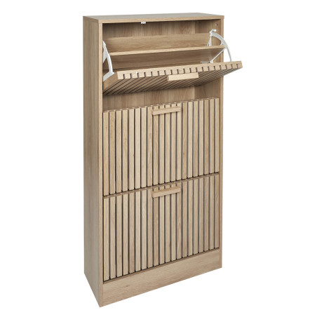 Meuble à chaussures 3 portes basculantes effet bois avec tasseaux - PAJEN