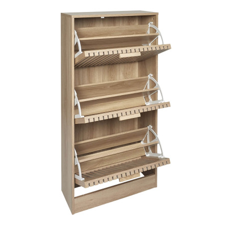 Meuble à chaussures 3 portes basculantes effet bois avec tasseaux - PAJEN