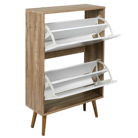 Meuble à Chaussures 2 Portes Blanc et Effet Bois - CODYA