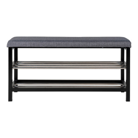 Banc à chaussures acier noir et tissu gris - VENIO