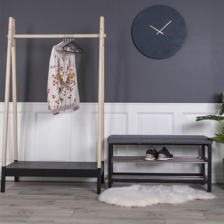 Banc à chaussures acier noir et tissu gris - VENIO