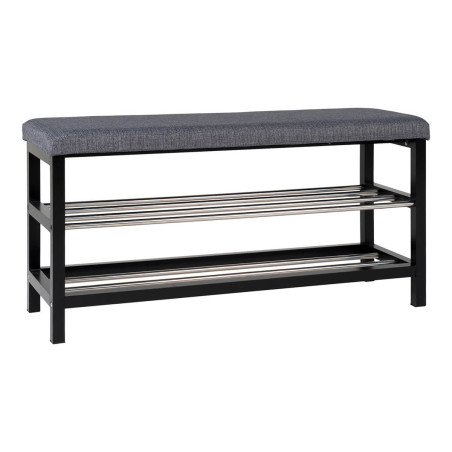 Banc à chaussures acier noir et tissu gris - VENIO