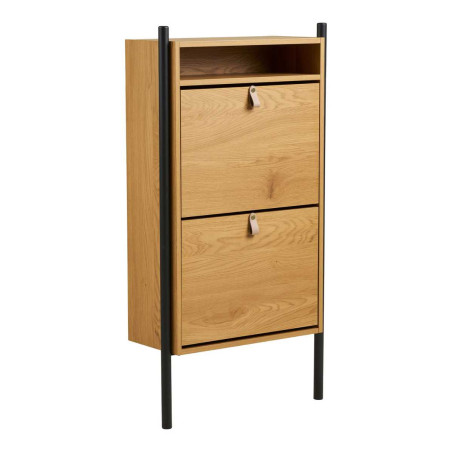 Meuble à chaussures 2 portes basculantes en mélaminé chêne clair - VALTOR