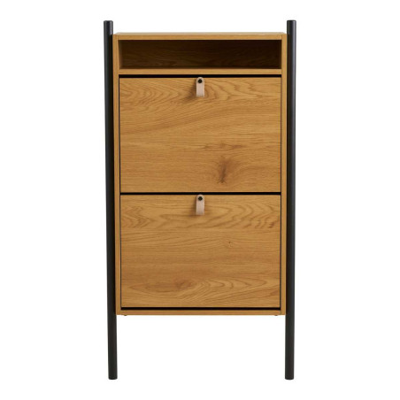 Meuble à chaussures 2 portes basculantes en mélaminé chêne clair - VALTOR