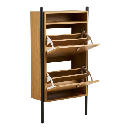 Meuble à chaussures 2 portes basculantes en mélaminé chêne clair - VALTOR