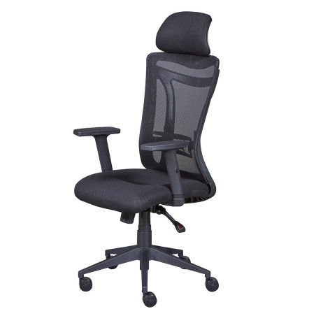 Fauteuil de bureau tissu mesh noir avec appui-tête - SOLANA