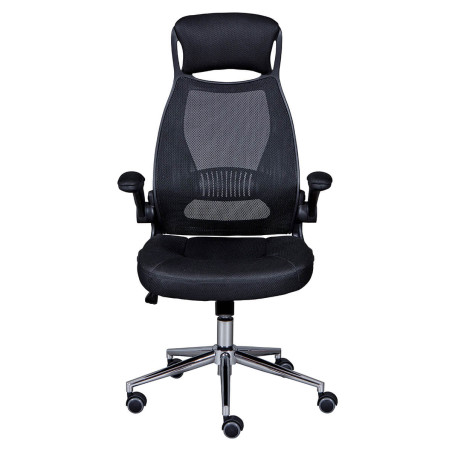 Fauteuil de Bureau Tissu Mesh Noir Appui-Tête Pieds Chromés - WALTA