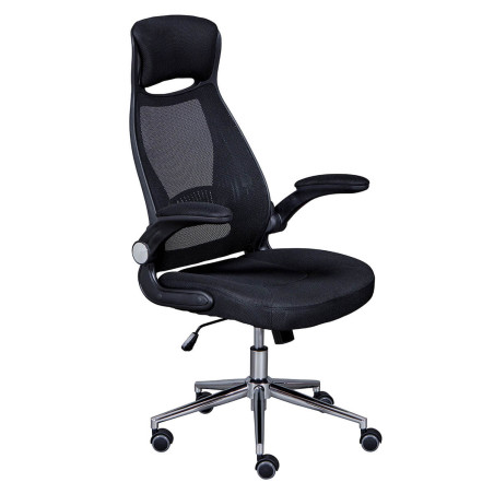 Fauteuil de Bureau Tissu Mesh Noir Appui-Tête Pieds Chromés - WALTA