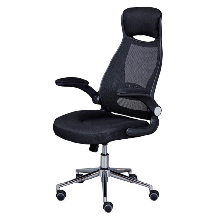 Fauteuil de Bureau Tissu Mesh Noir Appui-Tête Pieds Chromés - WALTA