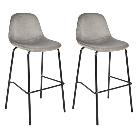 Lot de 2 Tabourets de Bar en Velours Côtelé Gris - KONEN