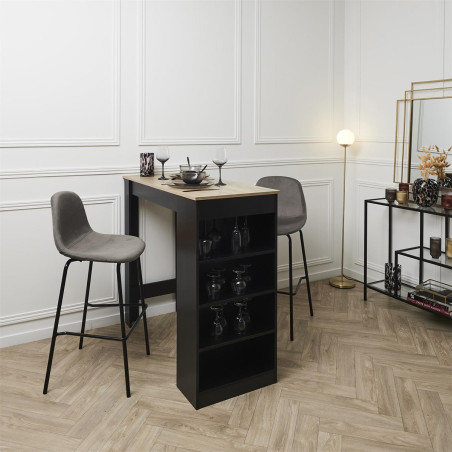 Lot de 2 Tabourets de Bar en Velours Côtelé Gris - KONEN