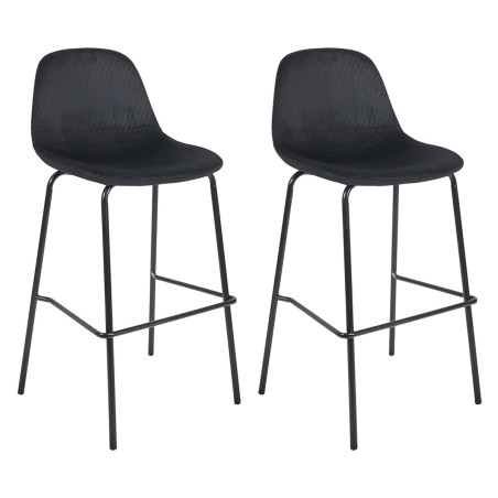 Lot de 2 Tabourets de Bar en Velours Côtelé Noir - KONEN
