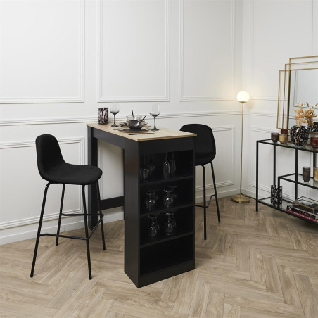 Lot de 2 Tabourets de Bar en Velours Côtelé Noir - KONEN
