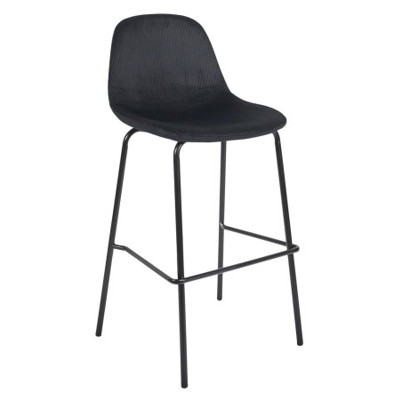 Lot de 2 Tabourets de Bar en Velours Côtelé Noir - KONEN