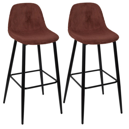 Lot de 2 tabourets de bar en velours côtelé terracotta - AMORA