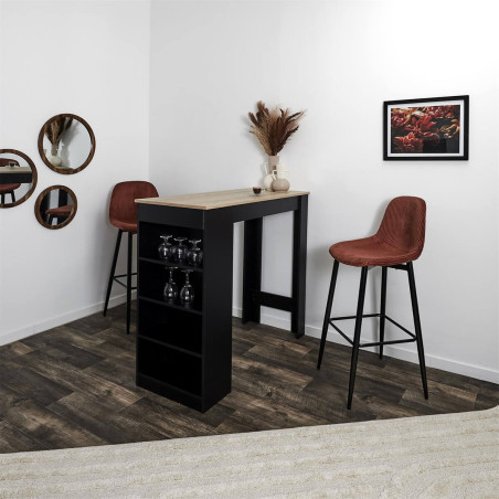 Lot de 2 tabourets de bar en velours côtelé terracotta - AMORA