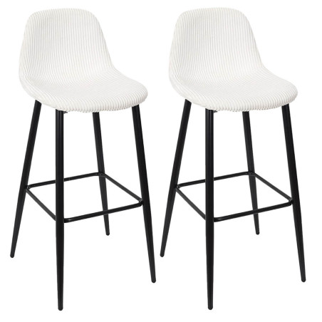 Lot de 2 tabourets de bar en velours côtelé crème - AMORA