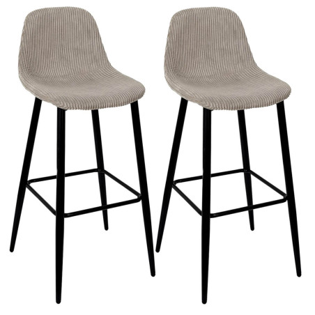 Lot de 2 tabourets de bar en velours côtelé taupe - AMORA