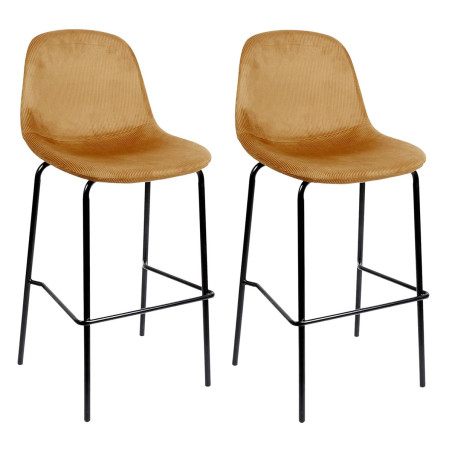 Lot de 2 Tabourets de Bar en Velours Côtelé Ocre - KONEN