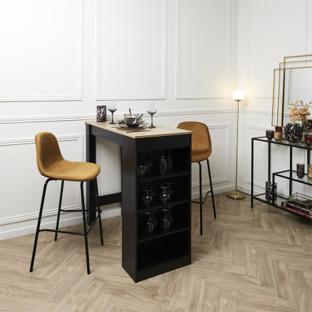 Lot de 2 Tabourets de Bar en Velours Côtelé Ocre - KONEN
