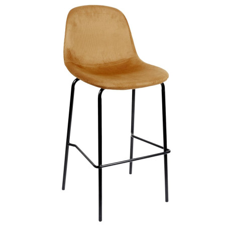 Lot de 2 Tabourets de Bar en Velours Côtelé Ocre - KONEN