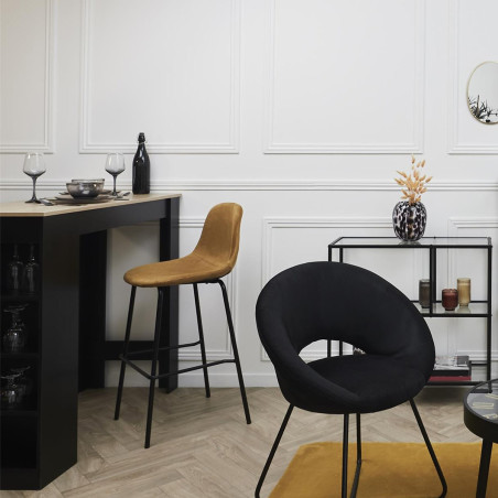 Lot de 2 Tabourets de Bar en Velours Côtelé Ocre - KONEN