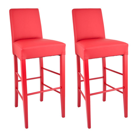 Lot de 2 Tabourets Laqués Rouge et Assise Simili Cuir Rouge - TYLAN