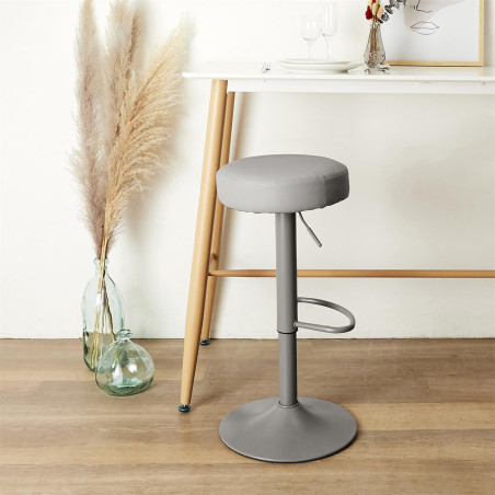 Lot de 2 Tabourets Réglables Simili Gris - SMILEN