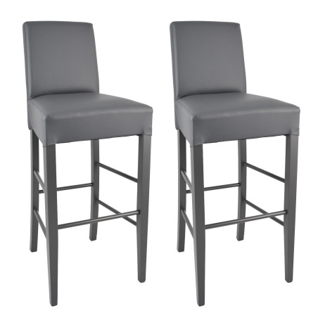 Lot de 2 tabourets laqués gris et assise simili cuir gris - TYLAN
