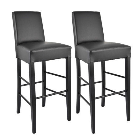 Lot de 2 Tabourets Laqués Noir et Assise Simili Cuir Noir - TYLAN