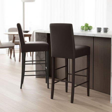 Lot de 2 Tabourets Laqués Noir et Assise Simili Cuir Noir - TYLAN