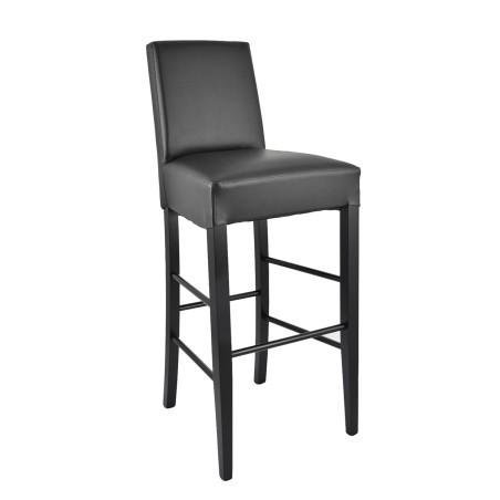 Lot de 2 Tabourets Laqués Noir et Assise Simili Cuir Noir - TYLAN