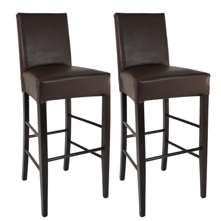 Lot de 2 tabourets wengé et assise simili cuir marron foncé - TYLAN