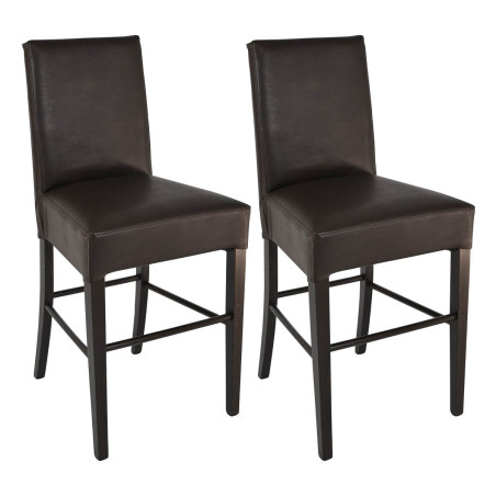 Lot de 2 tabourets H64 wengé et assise simili cuir marron - TYLAN