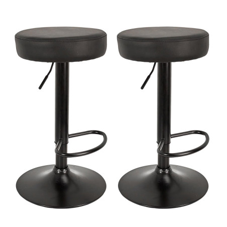 Lot de 2 Tabourets Réglables Simili Noir - SMILEN